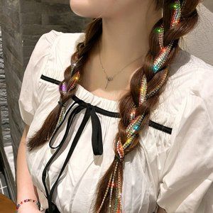 NEW DIY Double Row Rhinestone Hair Strand Tassels Gold Blue Hairpiece Jewelry